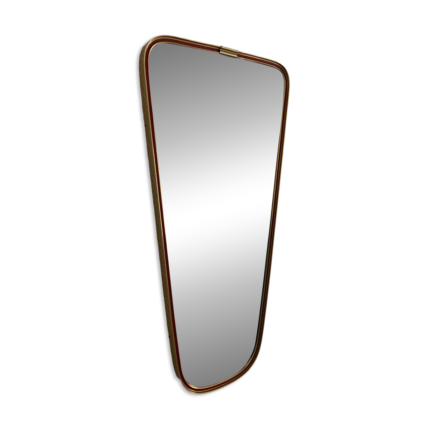 Vintage 1960 asymmetrical mirror in freeform, gold and red - 71 x 3