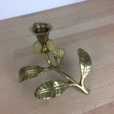 Candle holder flower leaves in golden brass