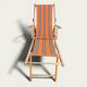 Vintage deck chair with orange and grey striped fabric, original patina.