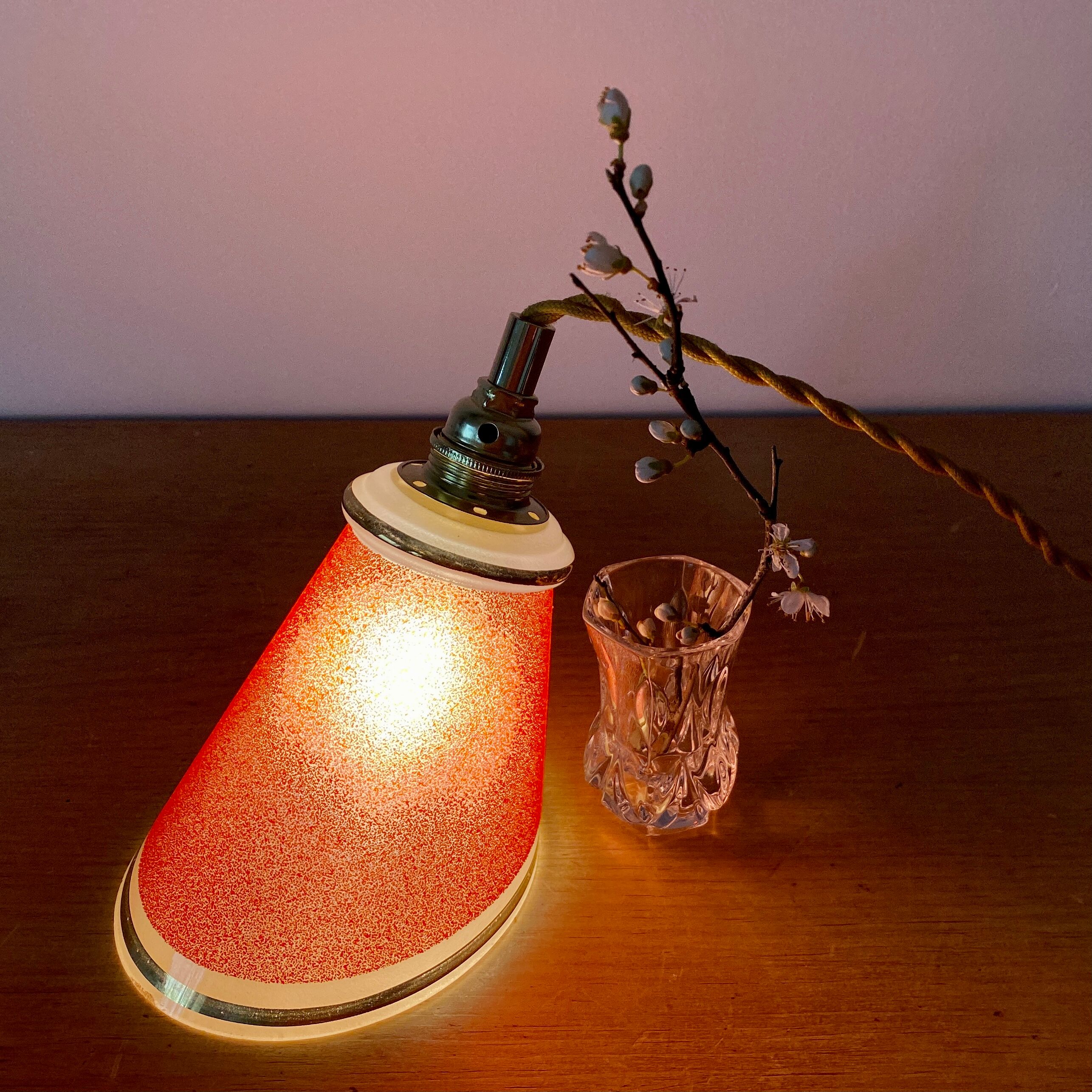 Vintage tulip walker in red sandblasted glass