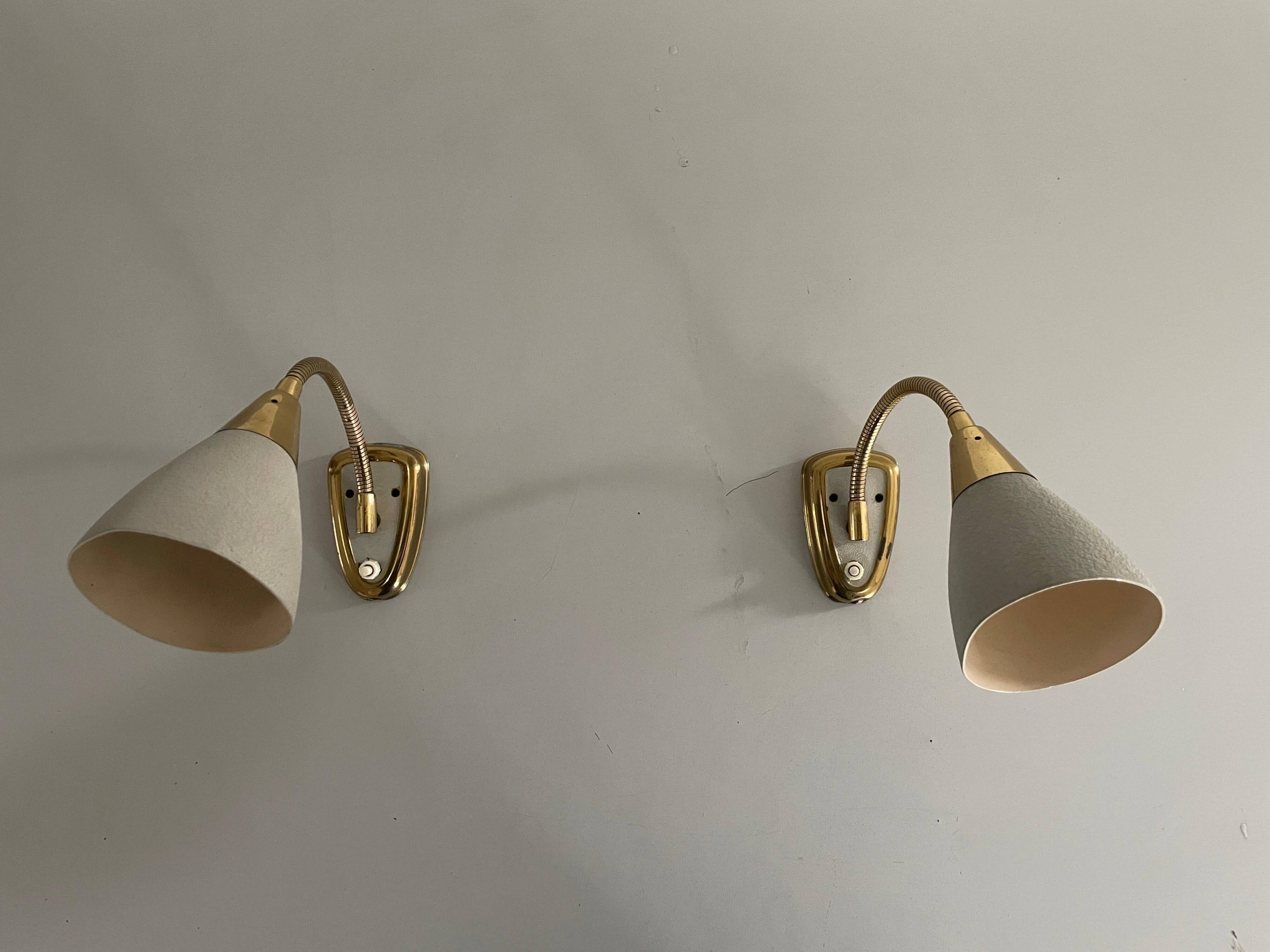 Pair of grey metal and brass wall lights, 1960s, Germany