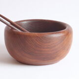 Solid teak wooden bowl and salad spoons, 1960