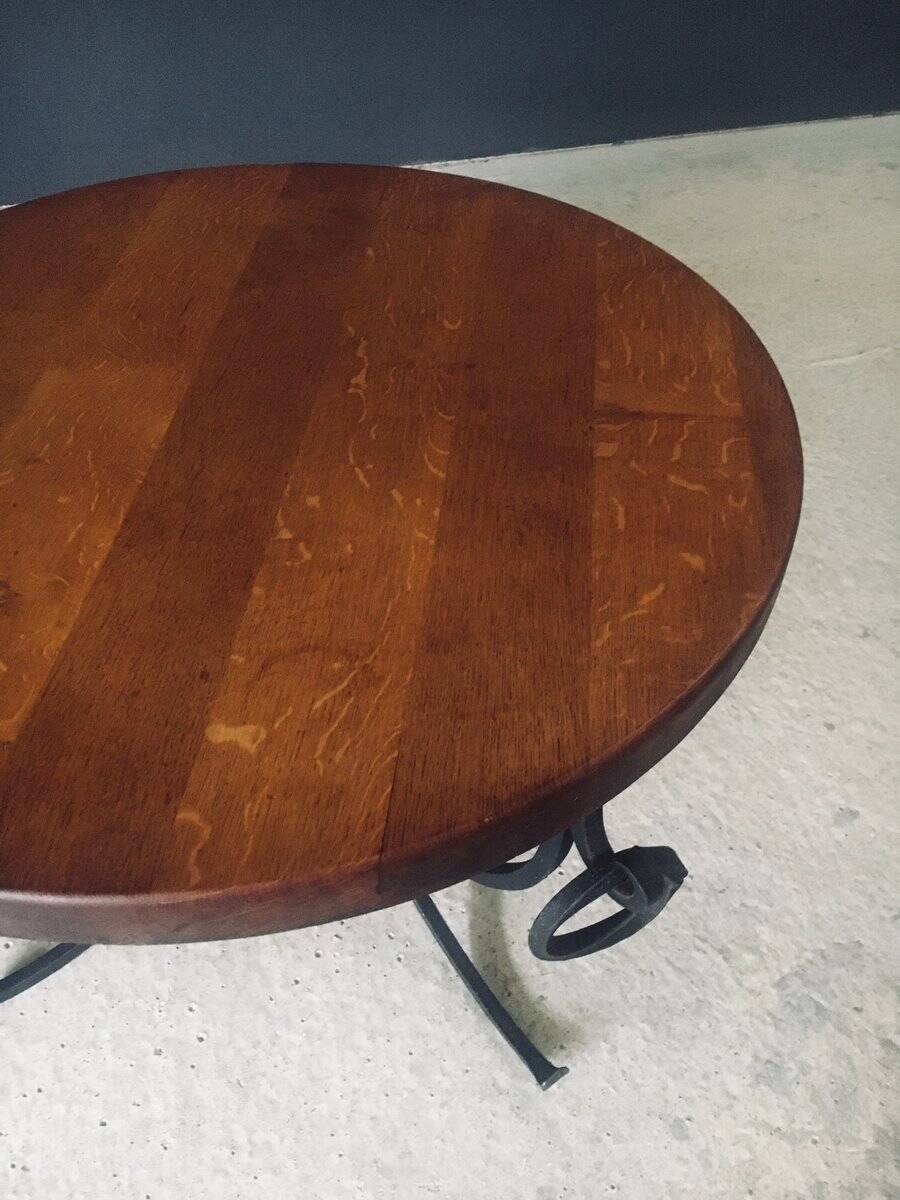 Rustic Oak and Wrought Iron Coffee Table, Belgium, 1950s