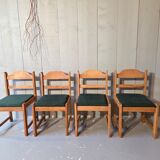 4 green tweed chairs