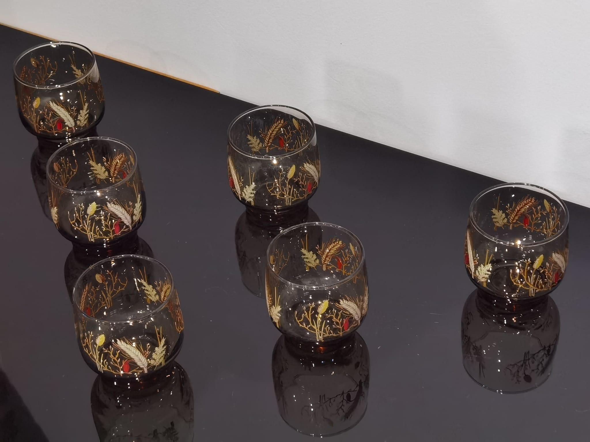 Set of 6 vintage Arcopal glasses in smoked glass country décor "ear of wheat"