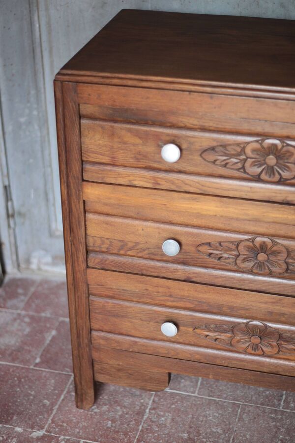 Commode bois 3 tiroirs, meuble de rangement, meuble ancien, art déco