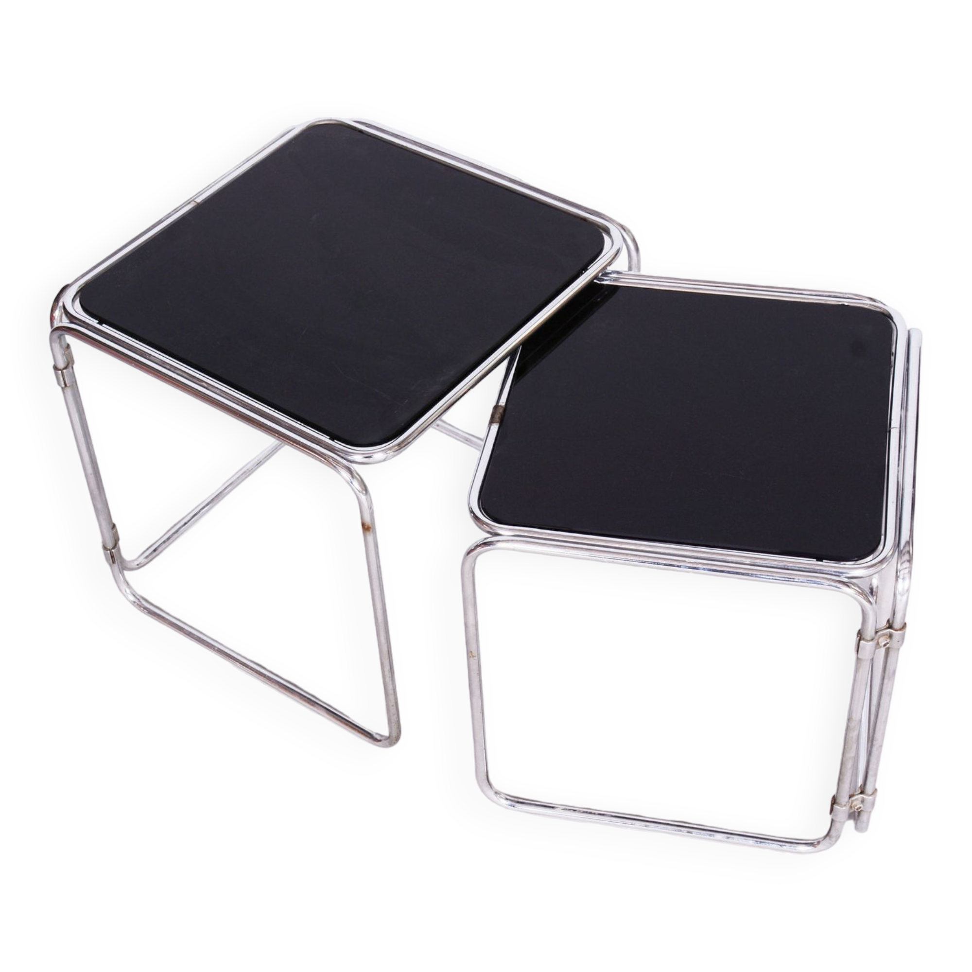 Restored Nesting Tables, Chrome-Plated Steel, Opaxit Glass, Czechia, 1960s