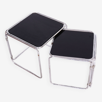 Restored Nesting Tables, Chrome-Plated Steel, Opaxit Glass, Czechia, 1960s