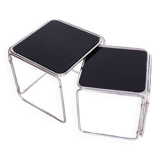 Tables gigognes restaurées du milieu du siècle, acier chromé, verre Opaxit, Tchéquie, années 1960