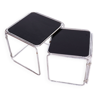 Restored Nesting Tables, Chrome-Plated Steel, Opaxit Glass, Czechia, 1960s