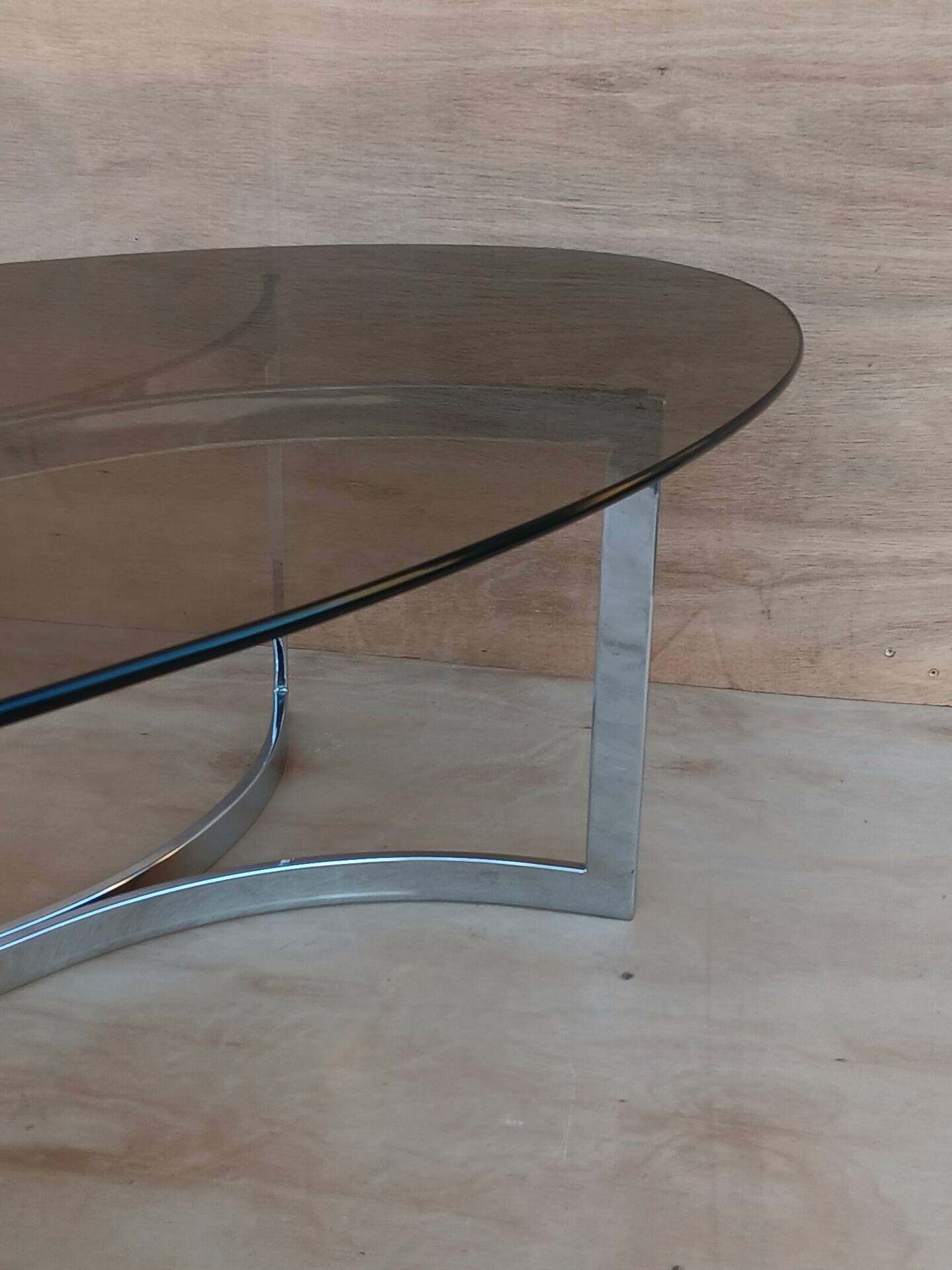 Glass and chrome coffee table from the 1970s.
