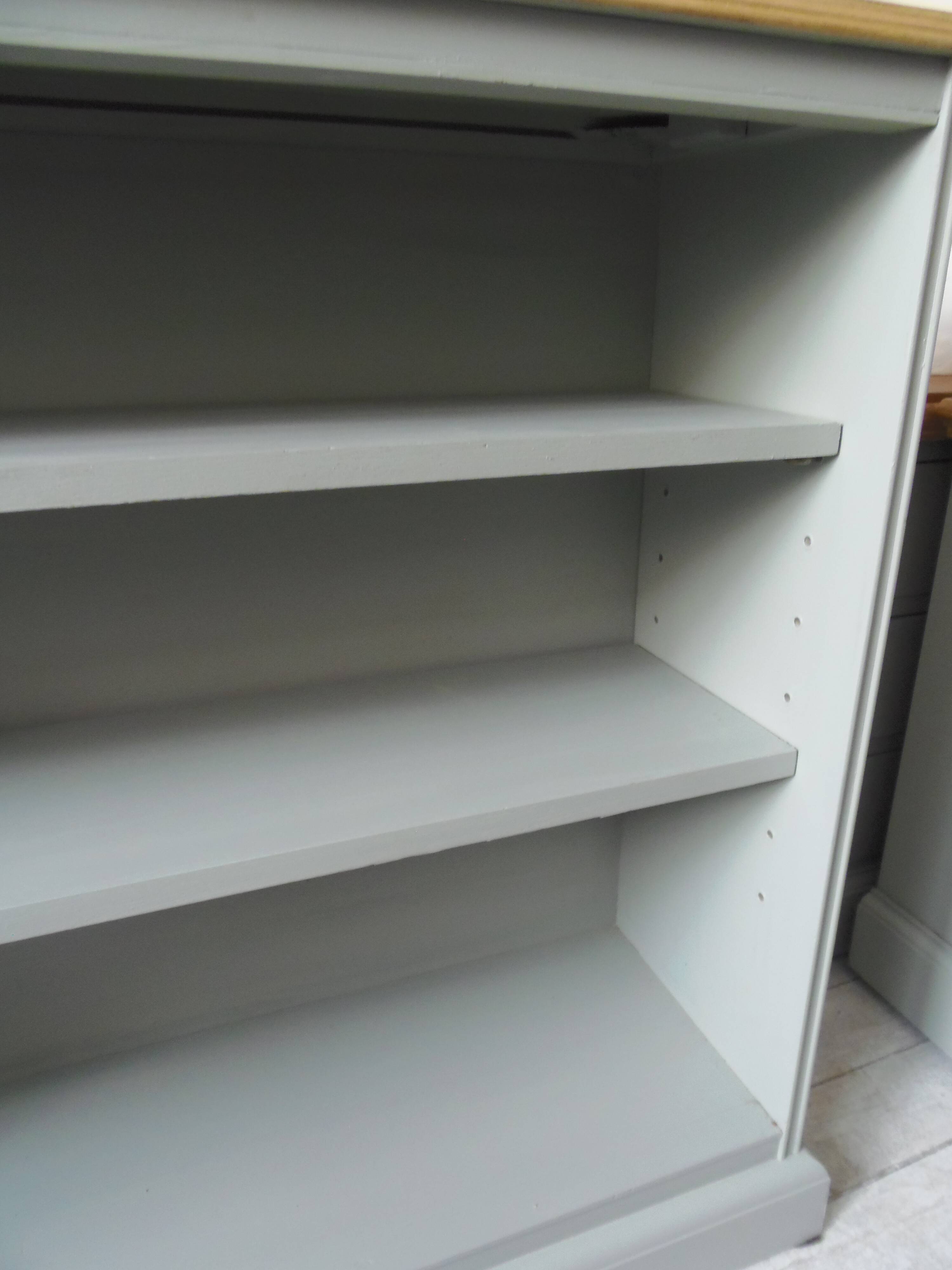 Furniture, vintage bookcase re-enchanted in verdigris, wooden top.