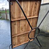 Large coffee table, wood and wrought iron, industrial spirit, vintage, 80s