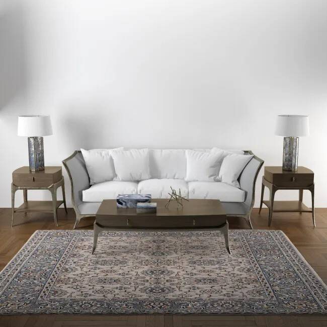 Tapis oriental gris bleu et beige classic en laine