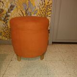 Pouf art deco in suede fabric color orange wooden legs