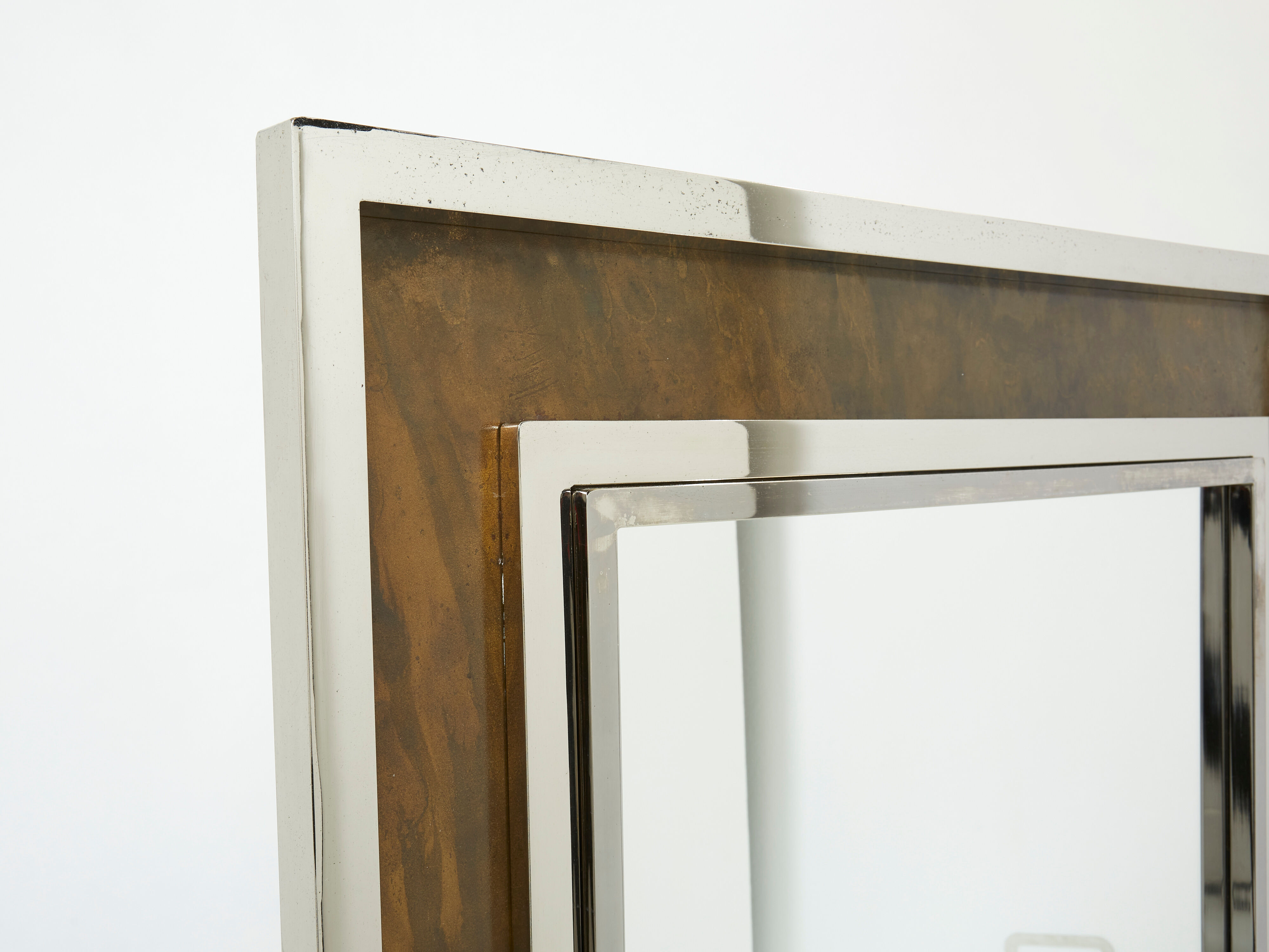 Large Mirror Chrome Copper Metal Industrial by Belgo Chrome 1970 130x130cm