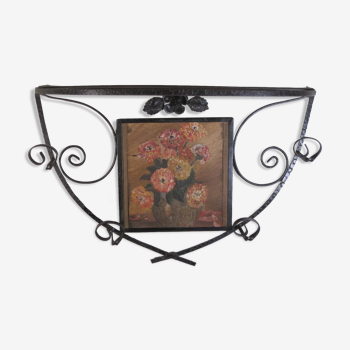 Hat coat holder 4 wrought iron wall pads hammered ART DECO period painting