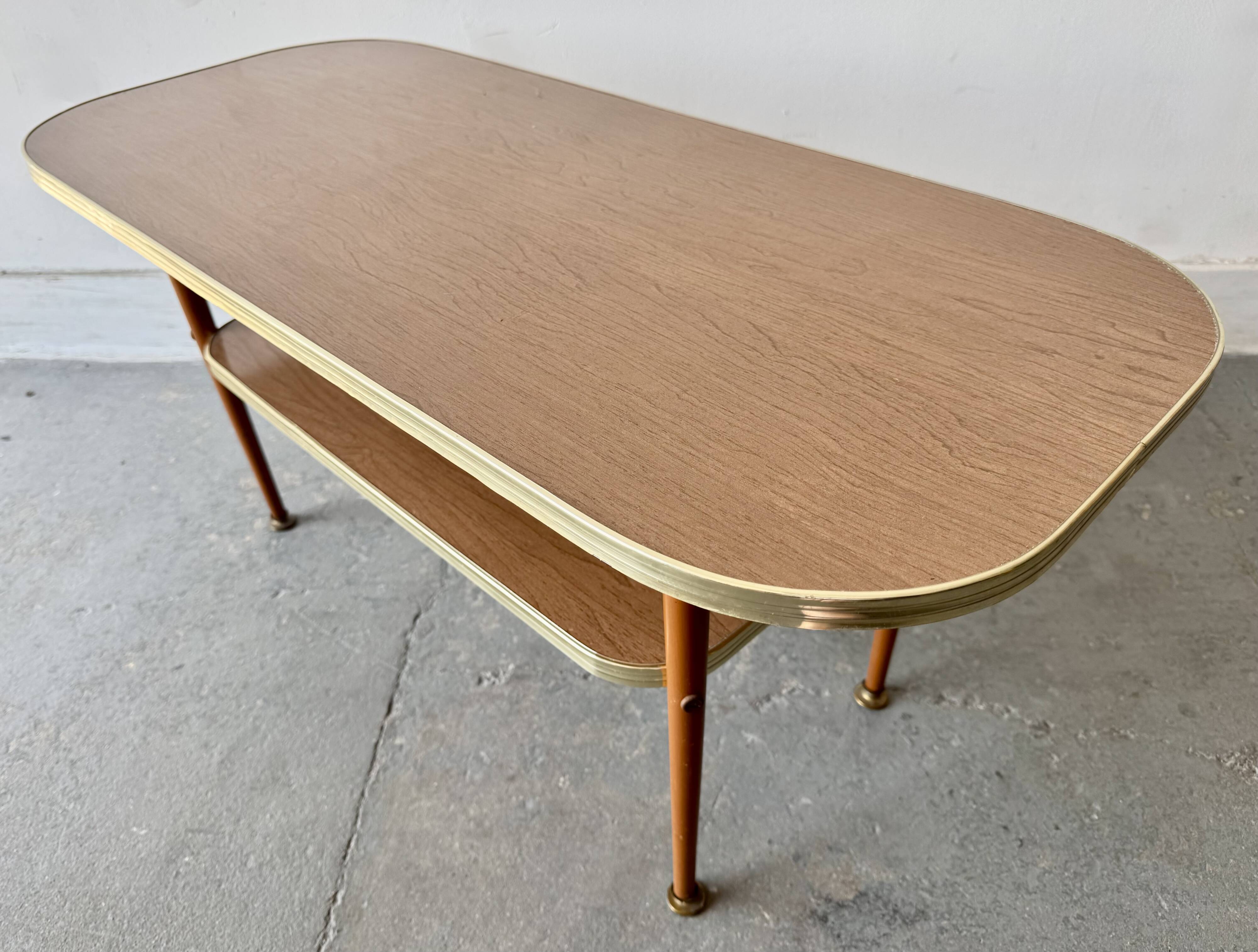 Mid-Century Formica Coffee Table with Lower Shelf