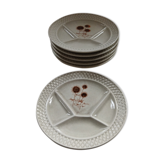 6 compartmented plates in Sarreguemines stoneware “Chardons”