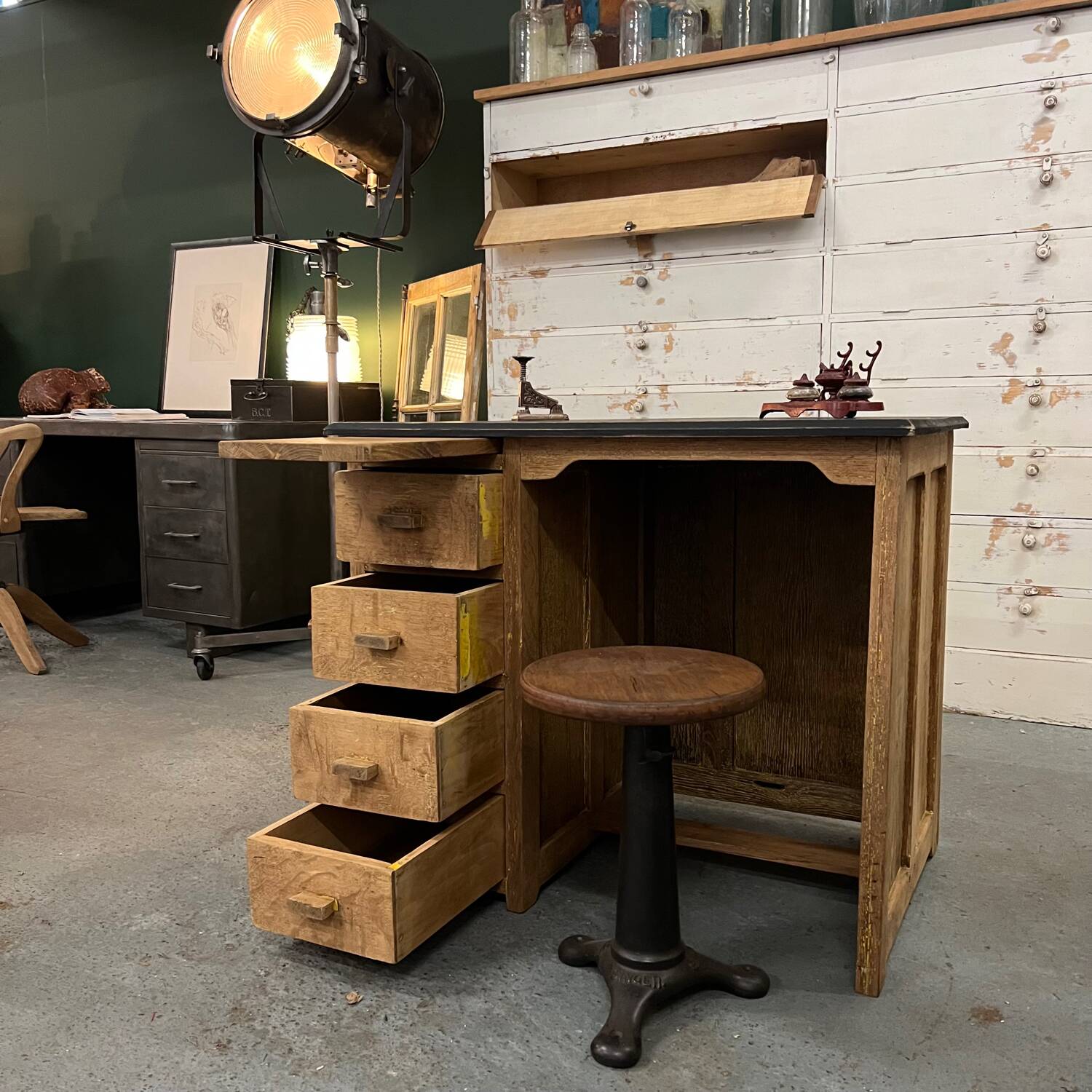 Vintage patinated oak desk