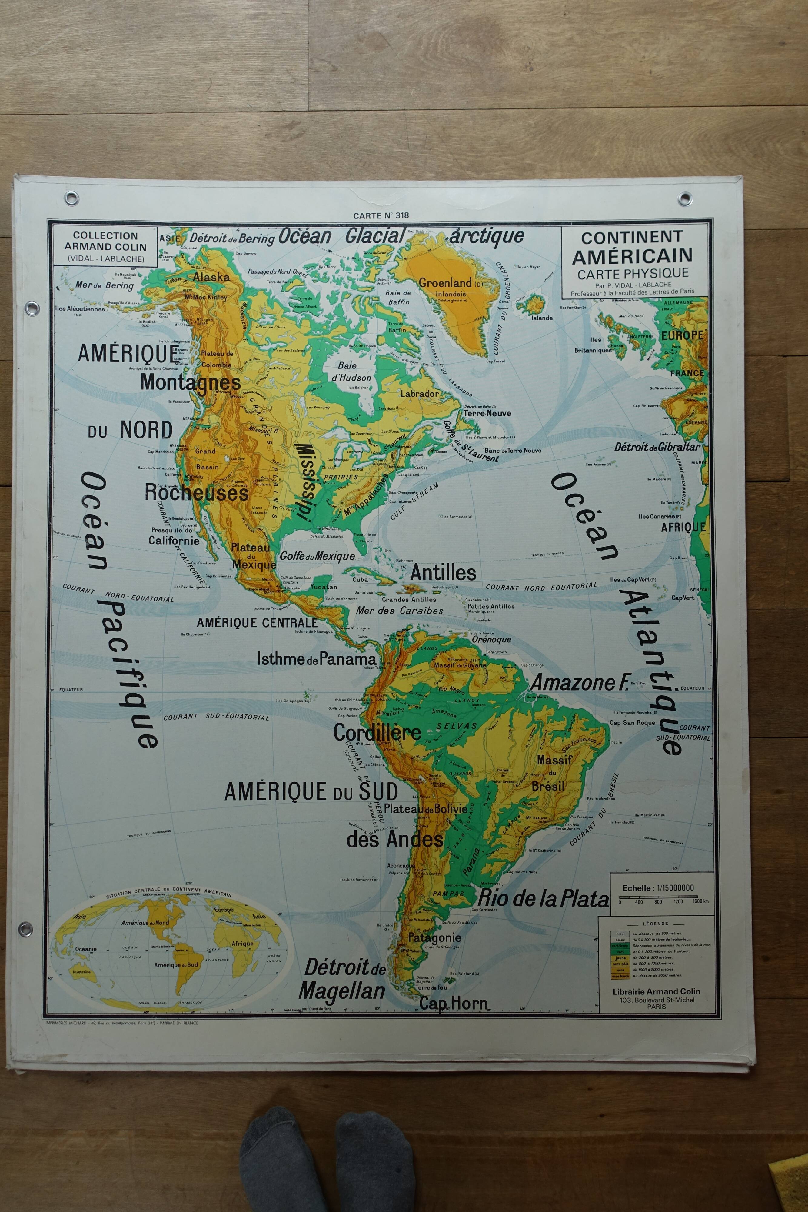 Ancienne carte scolaire  Vidal Lablache  Continent américain physique et politique