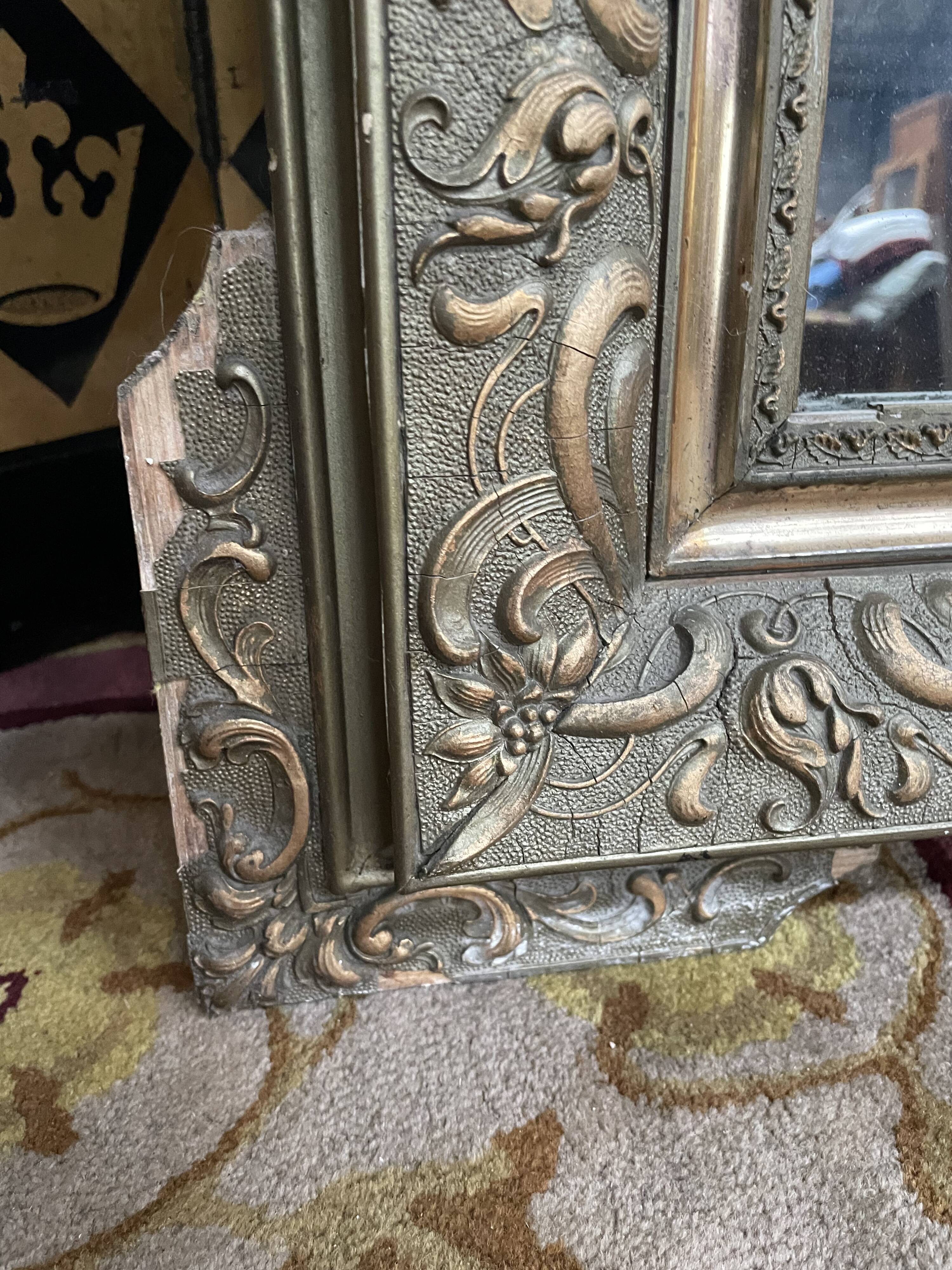 Napoleon iii pediment mirror in gilded stucco and green patina