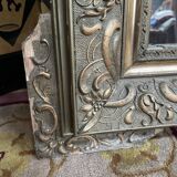 Napoleon iii pediment mirror in gilded stucco and green patina
