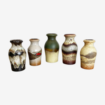 Ensemble de cinq vases de lave en poterie vintage fabriqués par scheurich, allemagne, années 1970