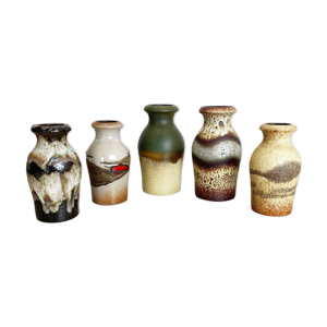Ensemble de cinq vases de lave en poterie vintage fabriqués par scheurich, allemagne, années 1970