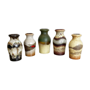 Set of Five Vintage Pottery Fat Lava Vases Made by Scheurich, Germany, 1970s