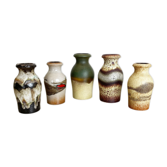 Ensemble de cinq vases de lave en poterie vintage fabriqués par scheurich, allemagne, années 1970