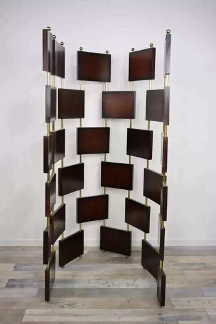 Vintage screen in wood and brass