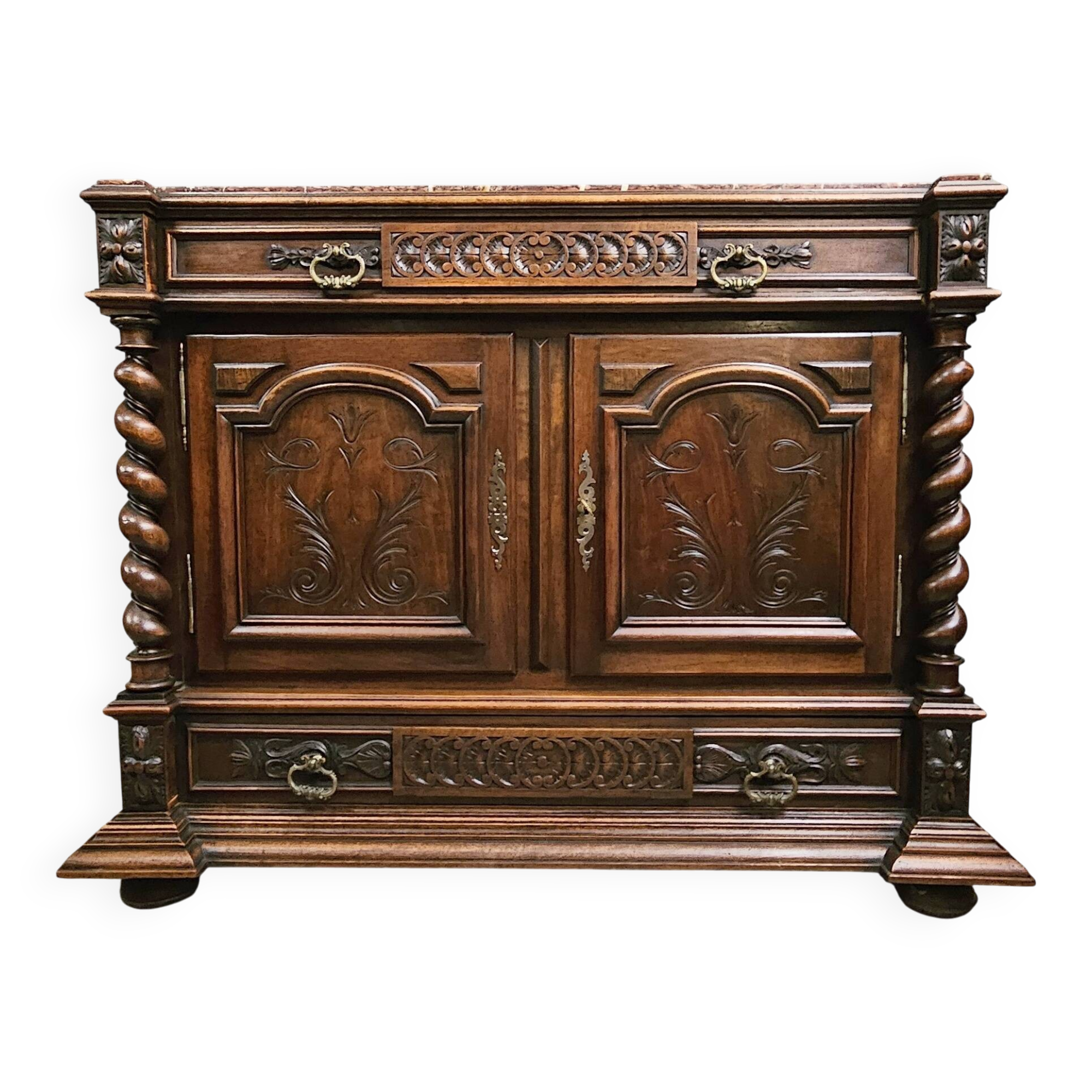 Solid walnut cabinet with marble top – Renaissance style