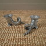 Pair of candlesticks candelabras cornucopia silver metal vintage design