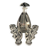 Art deco liqueur set, carafe & 6 glasses, cut double crystal, cubist decor, karl palda