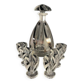 Service à liqueur, carafe & 6 verres art déco, cristal doublé taillé, décor cubiste,karl palda
