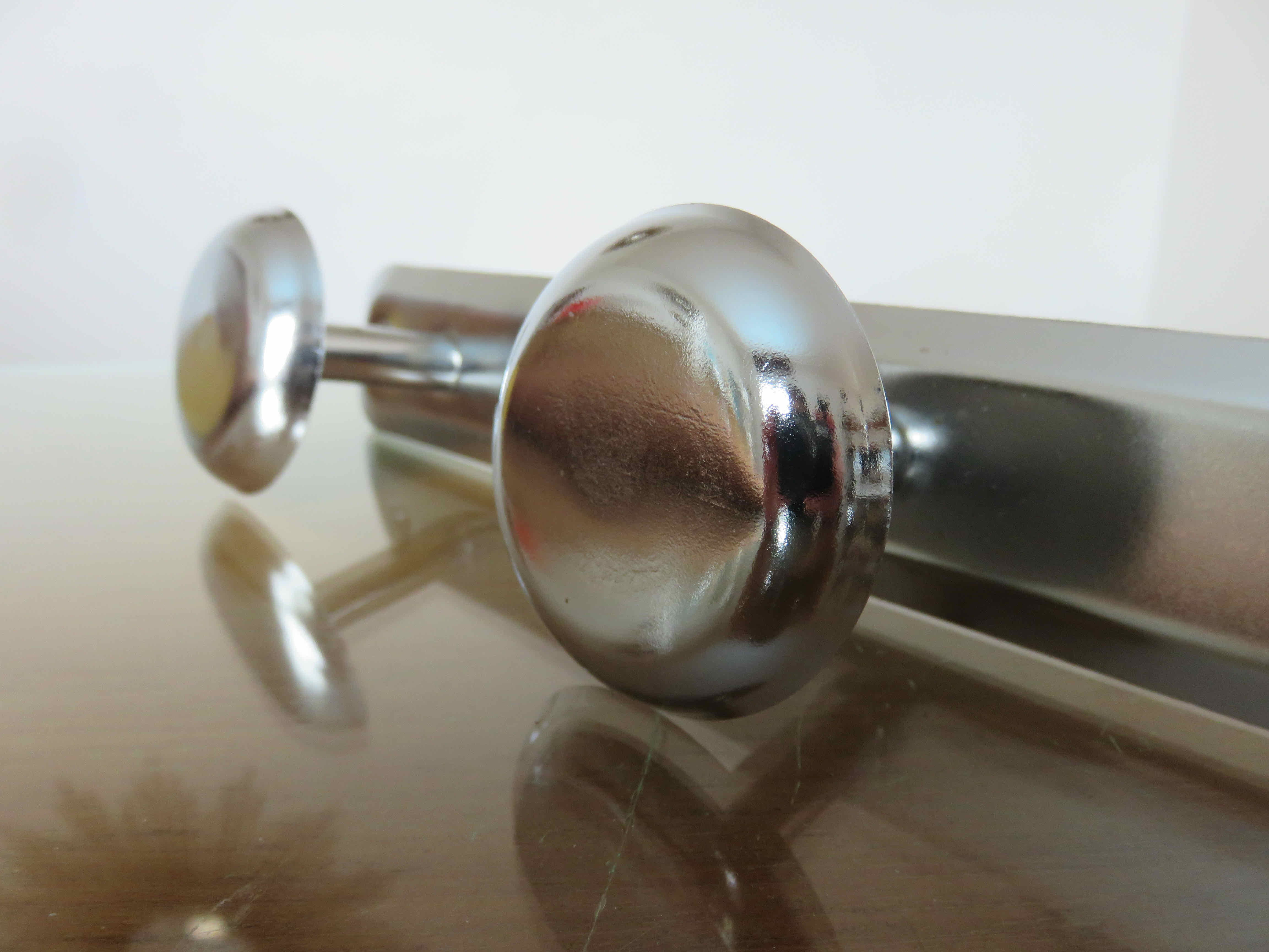 Coat rack in chromed metal, 3 hooks 70s