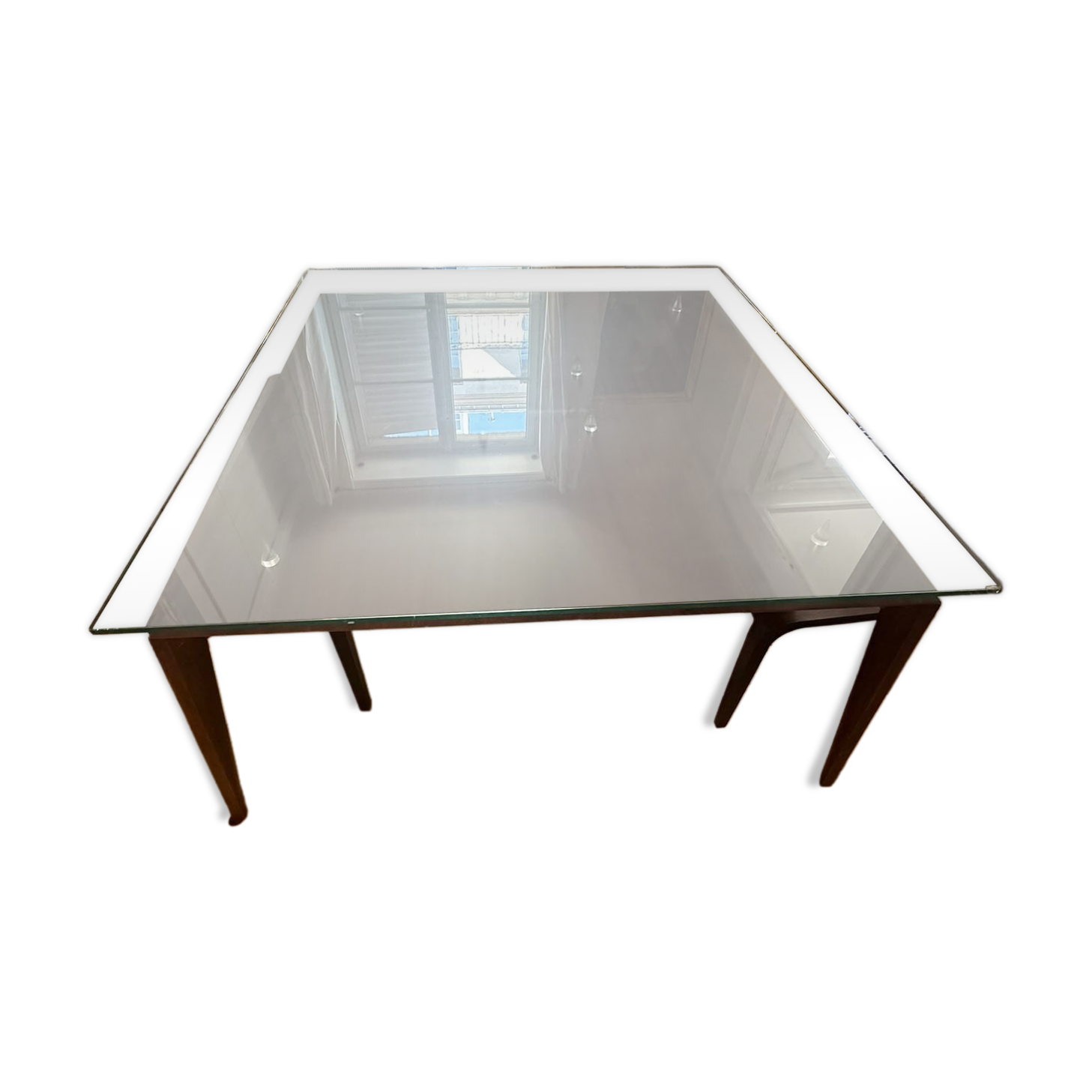Dining table glass and wood. Italian vintage from the 80s.