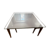 Dining table glass and wood. Italian vintage from the 80s.