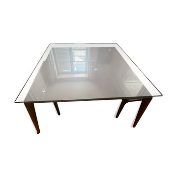 Dining table glass and wood. Italian vintage from the 80s.