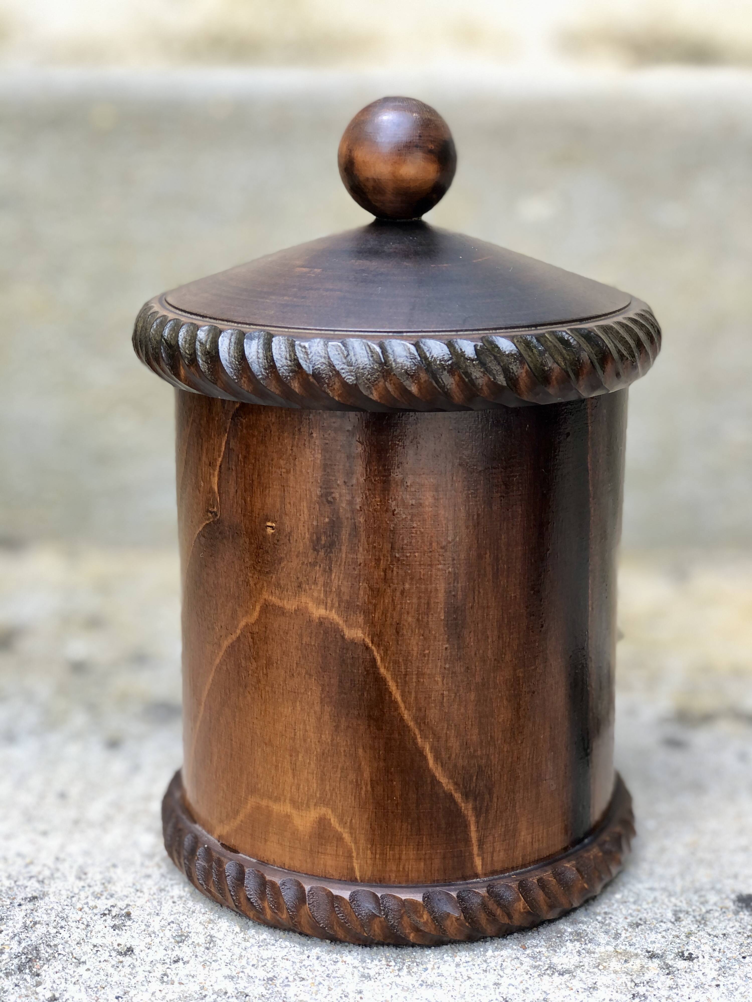 wooden storage box or jar