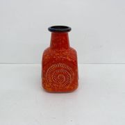 Scheurich West Germany Bay ceramic vase orange with blue fossils, 1970s