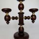 Vintage brutalist wooden candelabrum with gold hardware.