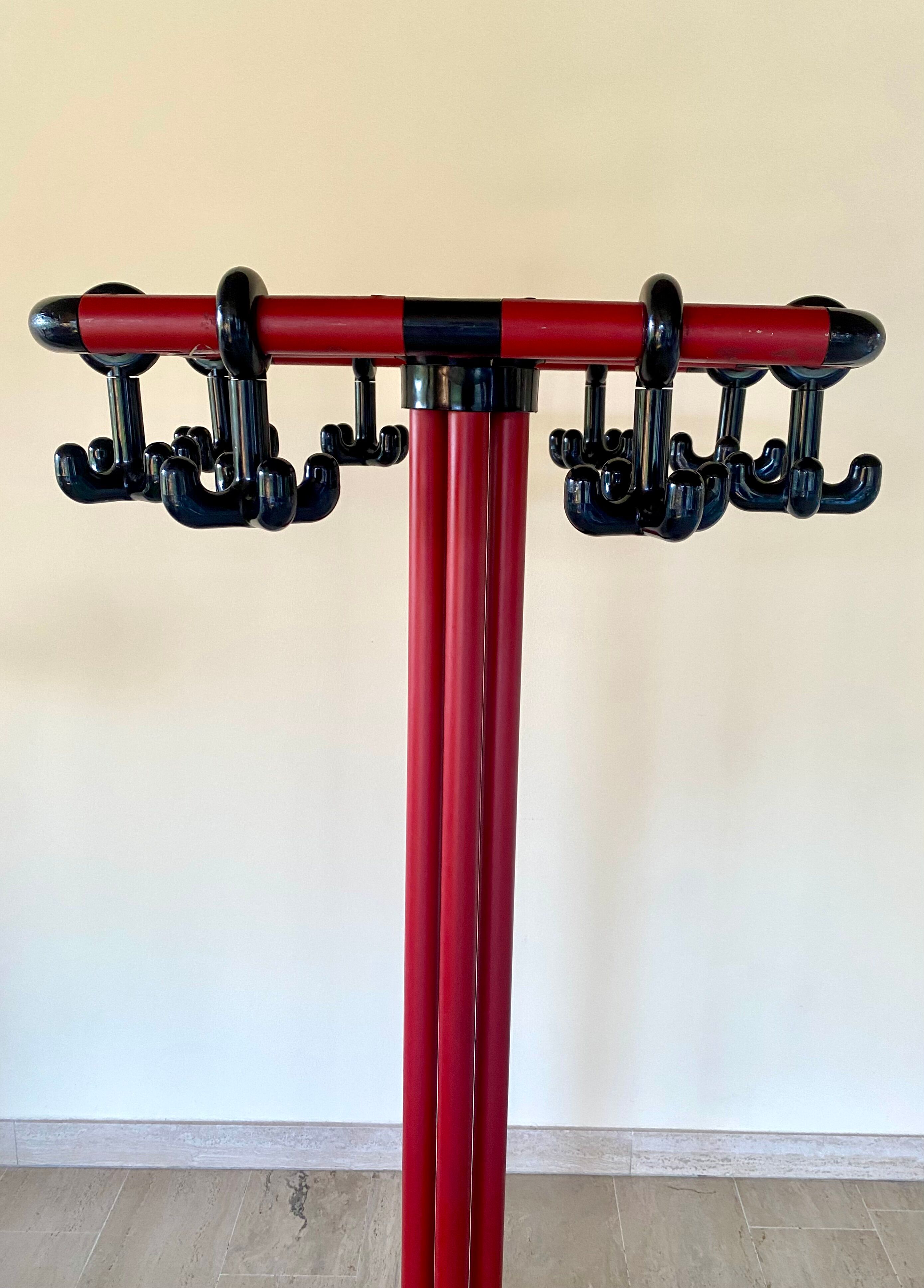 Red and black coat rack design 1980s