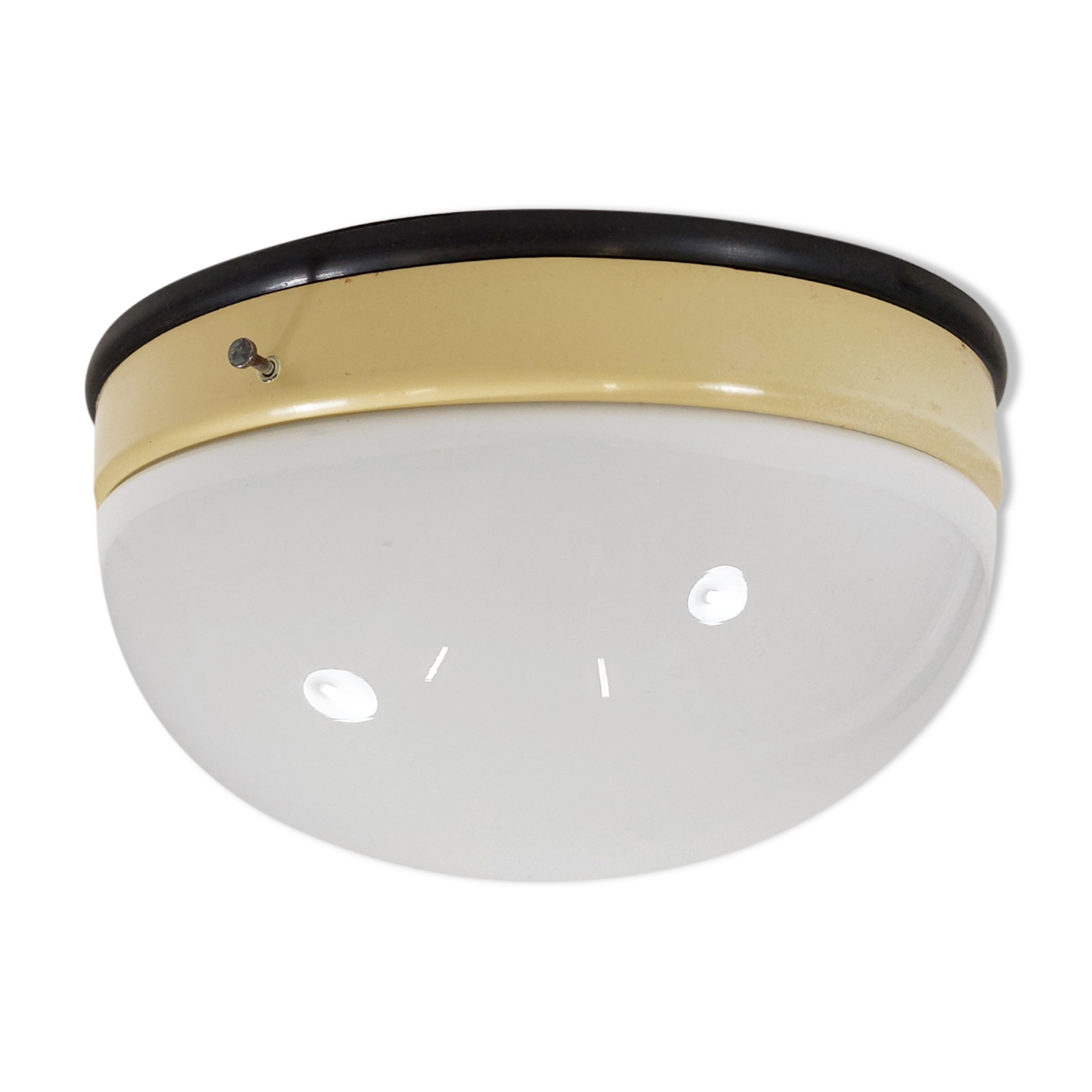 Plafonnier Bauhaus avec verre opalin et bakélite