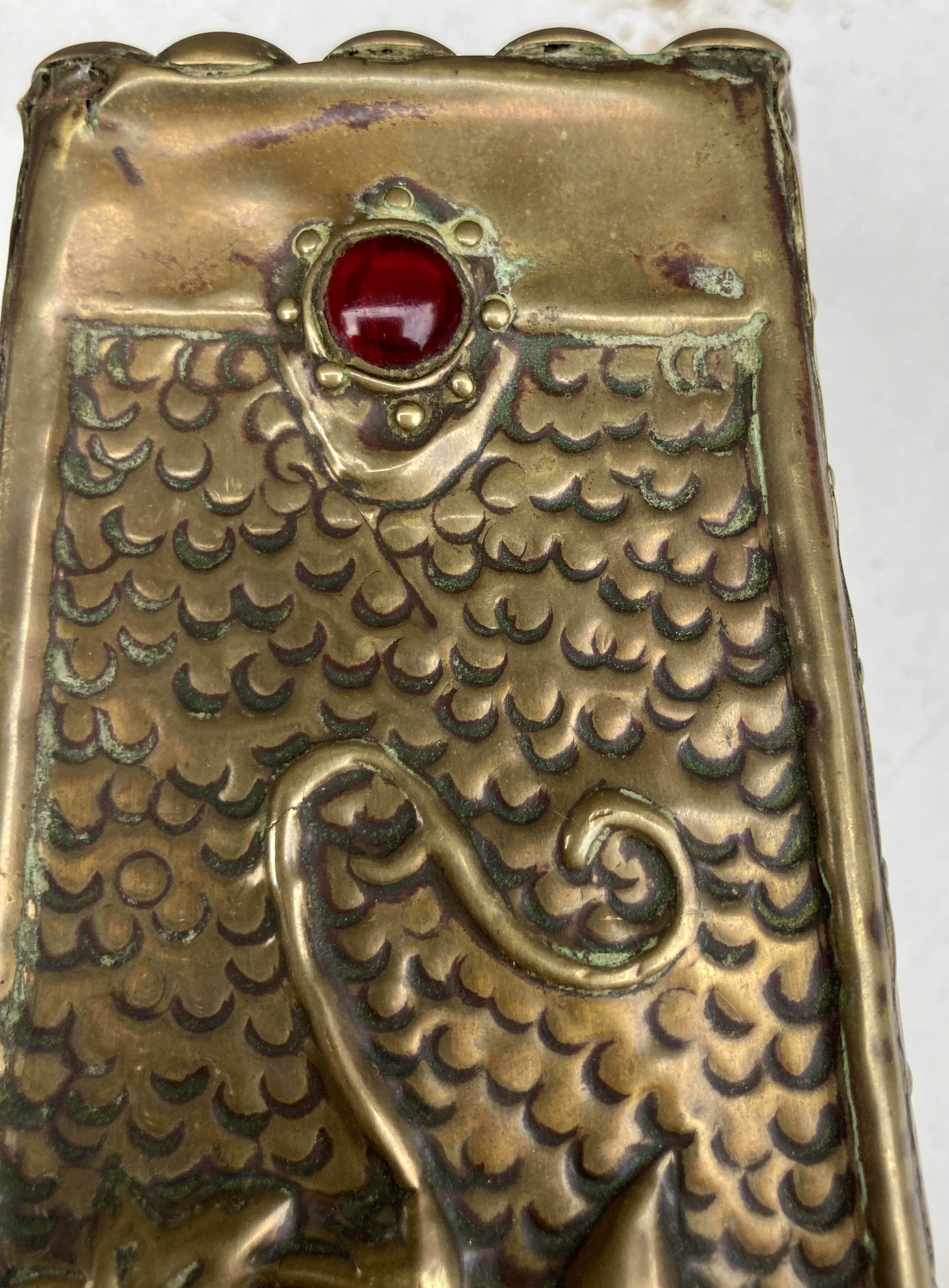 Embossed metal vase by alfred daguet, 1900 art nouveau period