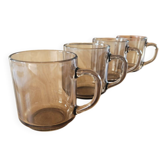 4 smoked glass mugs
