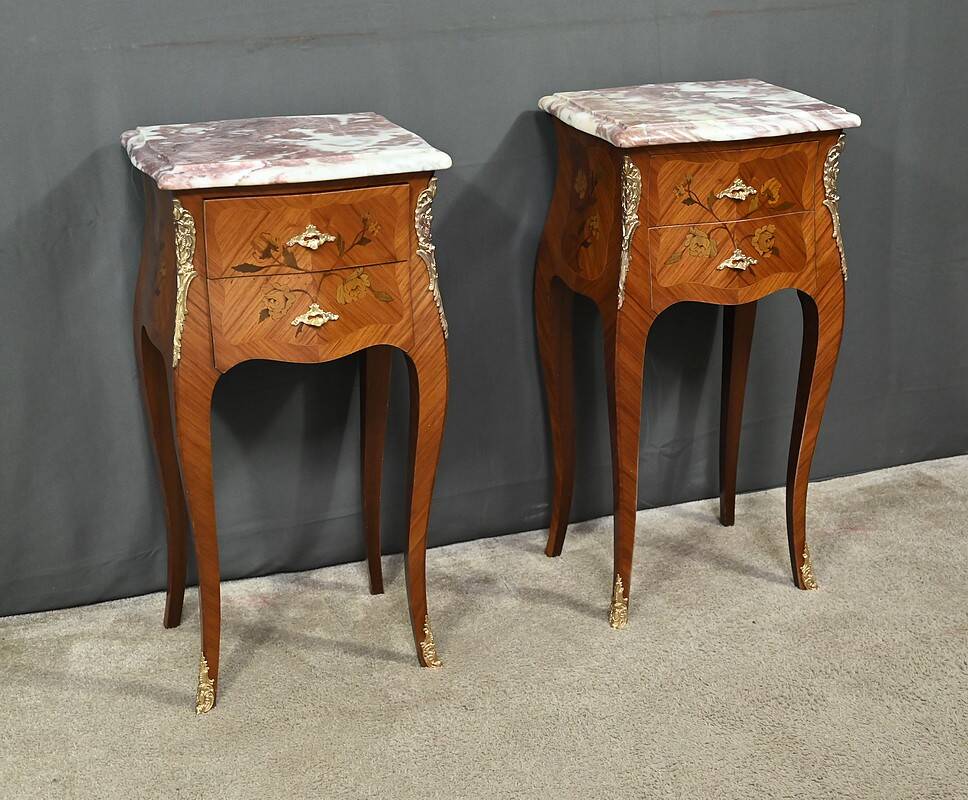 Pair of marquetry bedside tables, Louis XV style – 1960