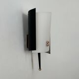 Vintage Jaques Biny wall lamp, black metal, brass and perpex, France 1960