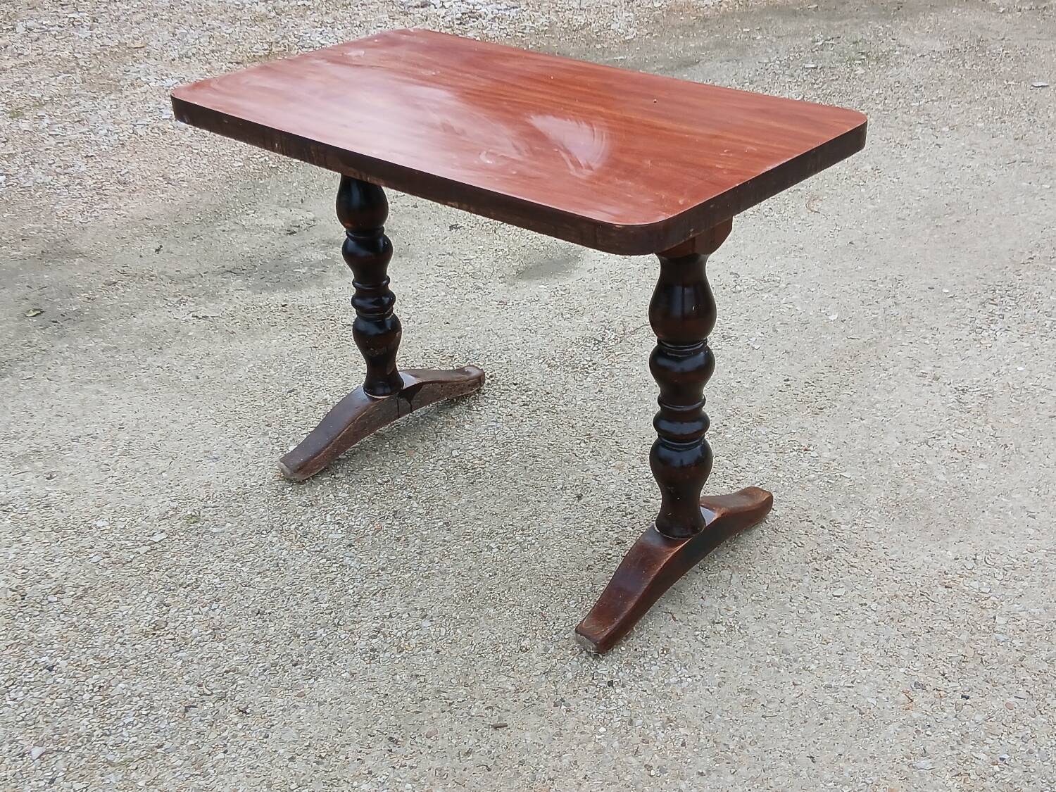 Vintage Bistro Table - Turned Wood - Neo-Rustic 70s Style